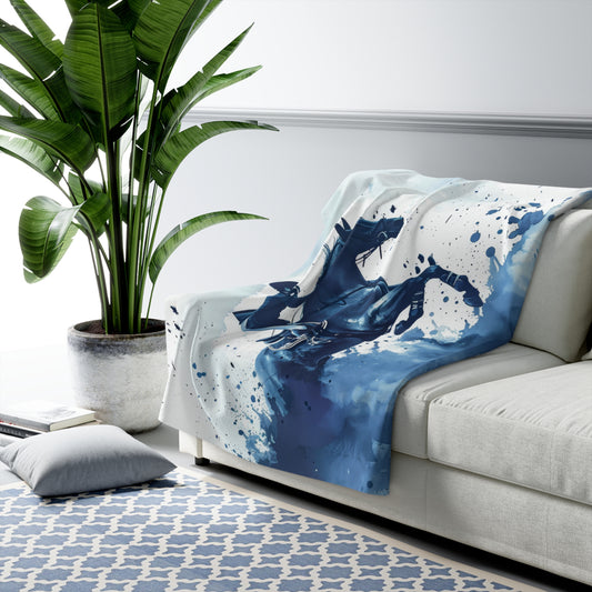 Kuscheldecke Springreiten Blau für Reiterinnen | Elegant & gemütlich