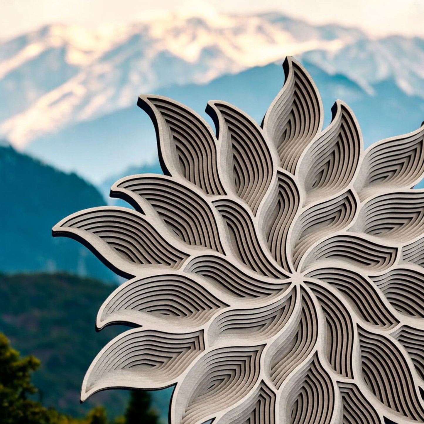 Einzigartige 3D-Wandkunst – Handgefertigtes Blütenmuster | Naturholzoptik | Mehrschichtige Gestaltung - heartbeat - Wandkunst