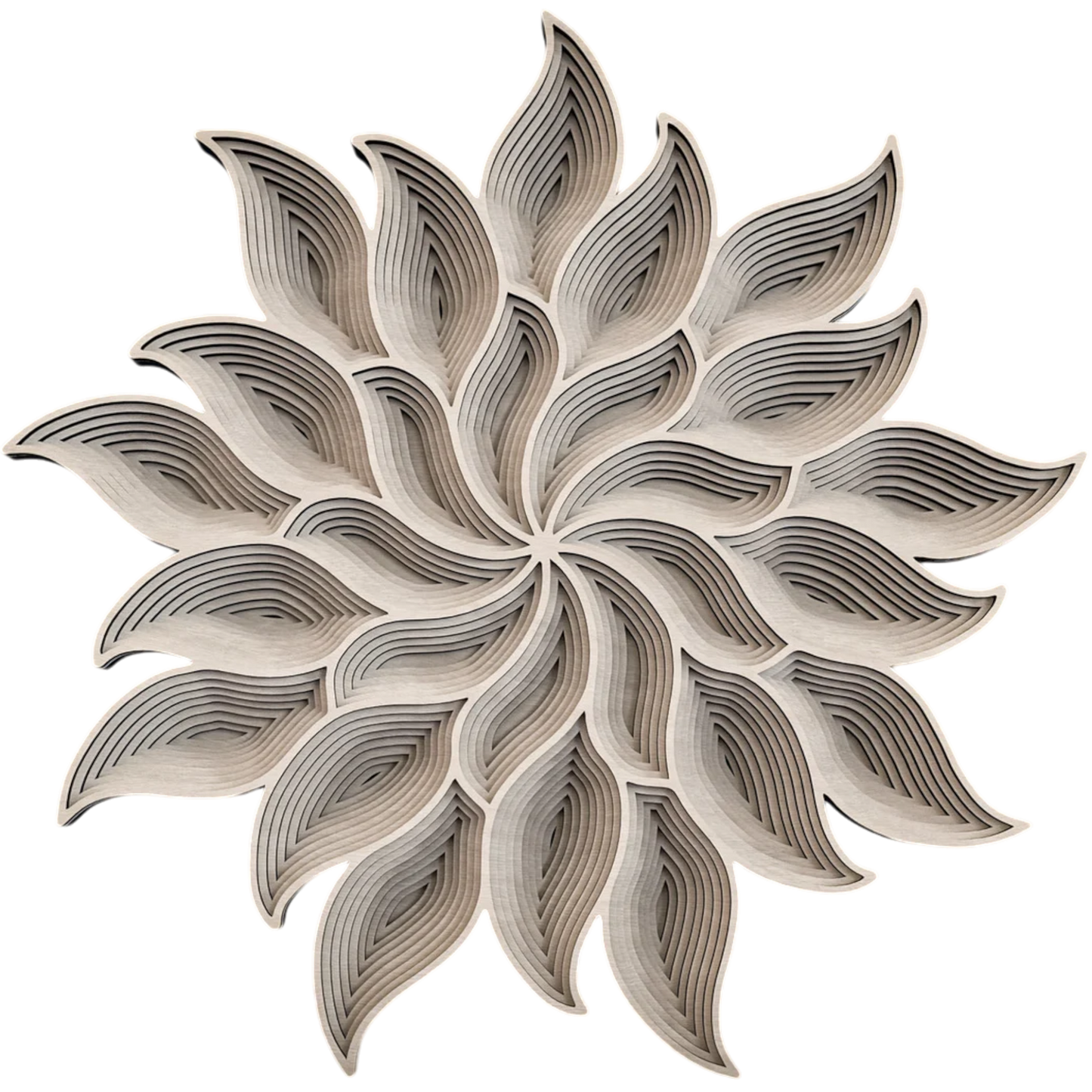 Einzigartige 3D-Wandkunst – Handgefertigtes Blütenmuster | Naturholzoptik | Mehrschichtige Gestaltung - heartbeat -