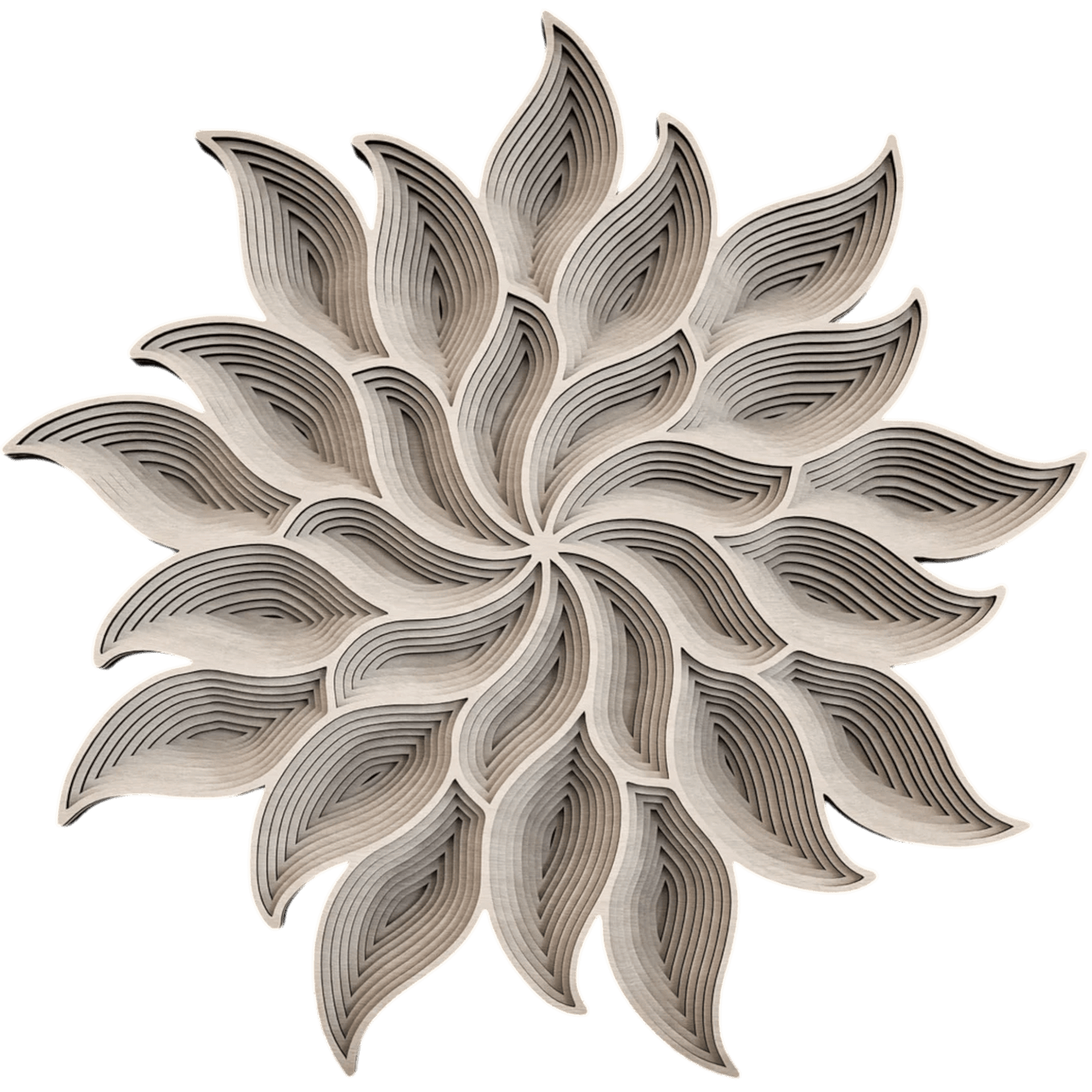 Einzigartige 3D-Wandkunst – Handgefertigtes Blütenmuster | Naturholzoptik | Mehrschichtige Gestaltung - heartbeat -