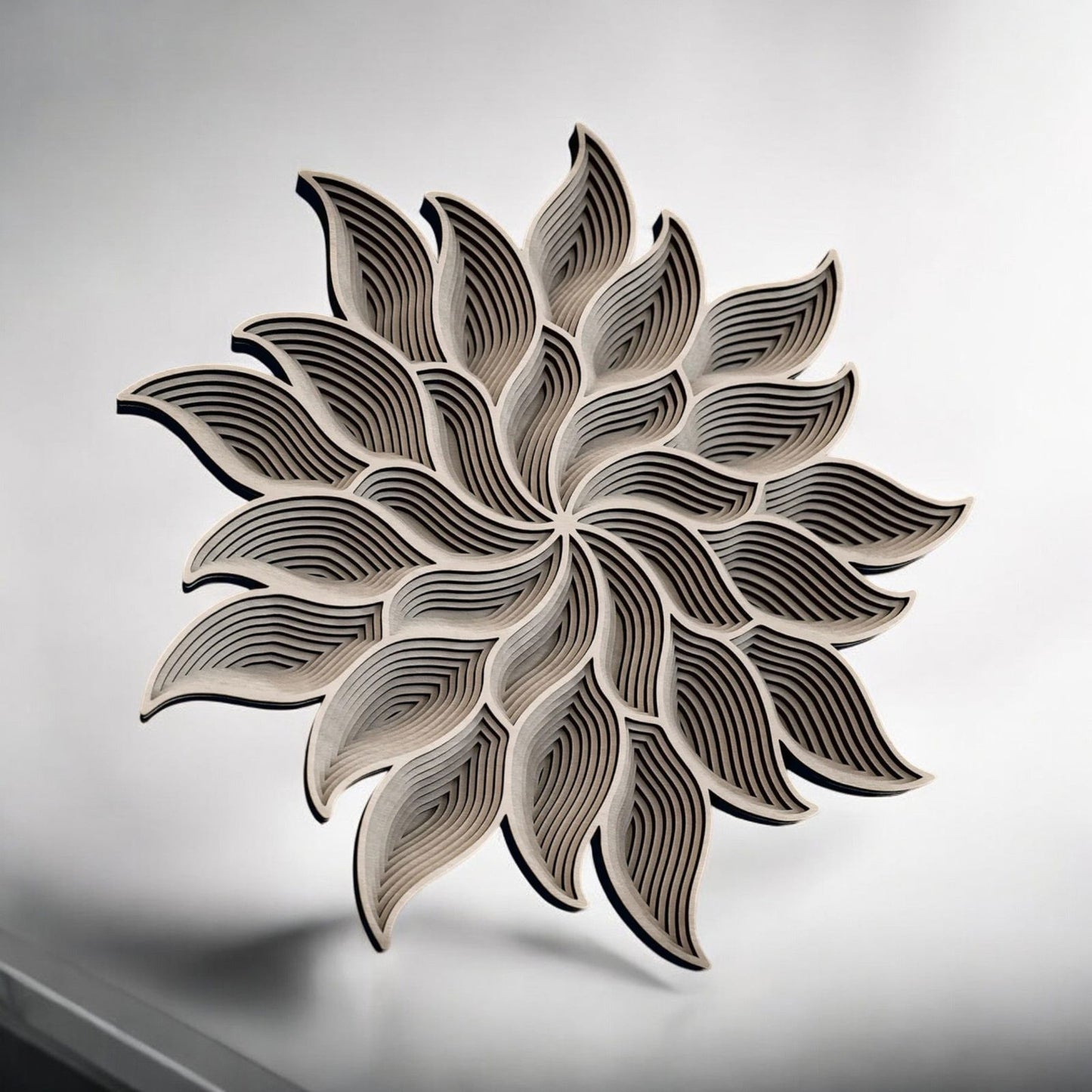 Einzigartige 3D-Wandkunst – Handgefertigtes Blütenmuster | Naturholzoptik | Mehrschichtige Gestaltung - heartbeat -