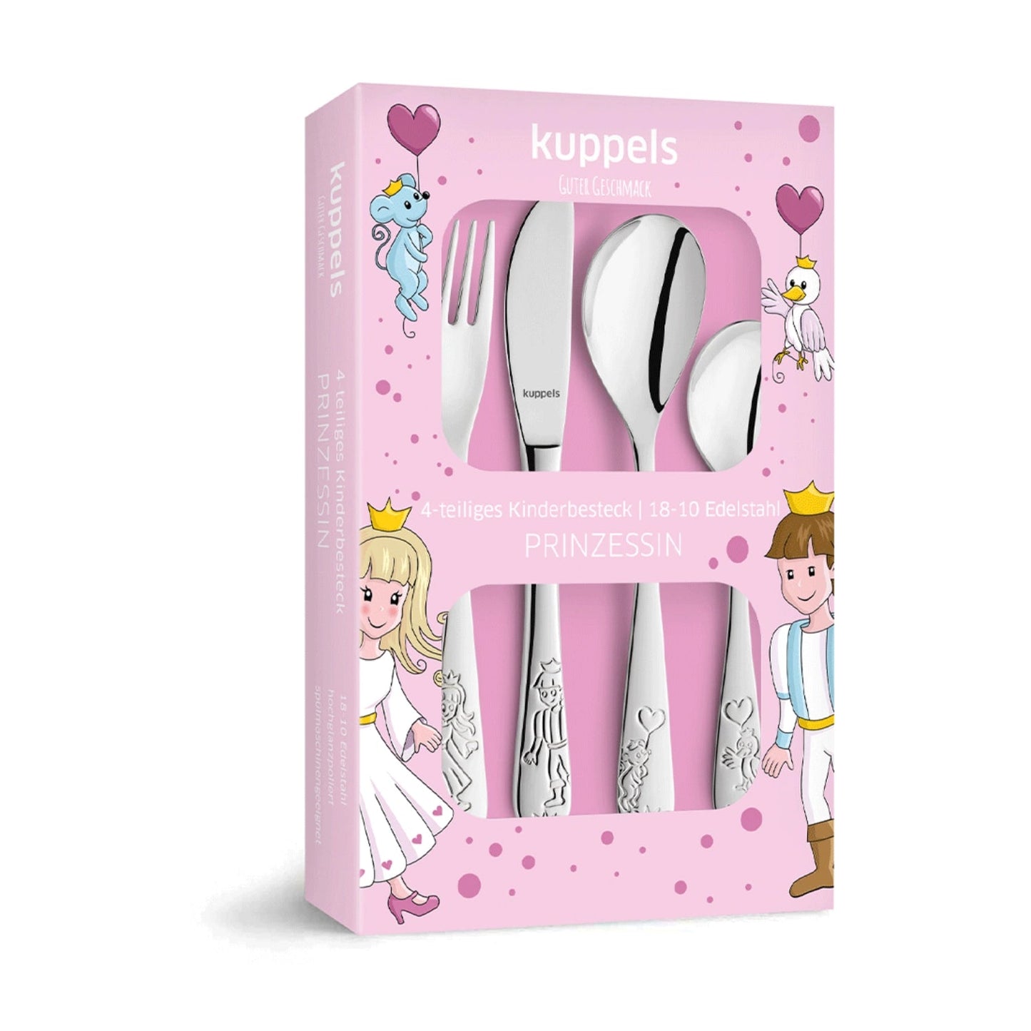 Kinderbesteck Prinzessin & Freunde | Gravur | 4-teilig | Edelstahl - heartbeat -
