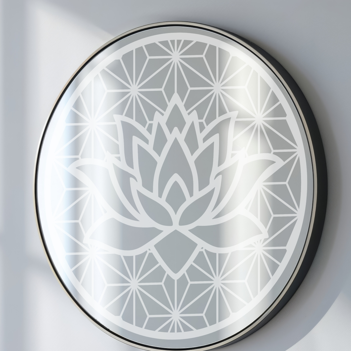 Spiegel Lotus Gravur graviert rund 50cm