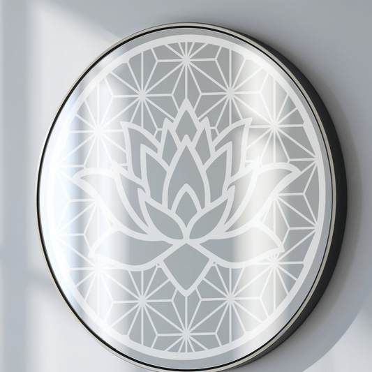 Spiegel Lotus Gravur graviert rund 50cm