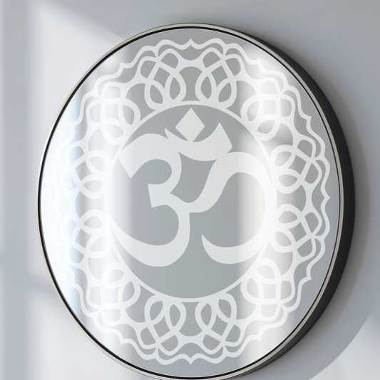 Om, buddhistisches Symbol - Moderner Wandspiegel, Spiegel mit Gravur, Spiegel mit OM Symbol