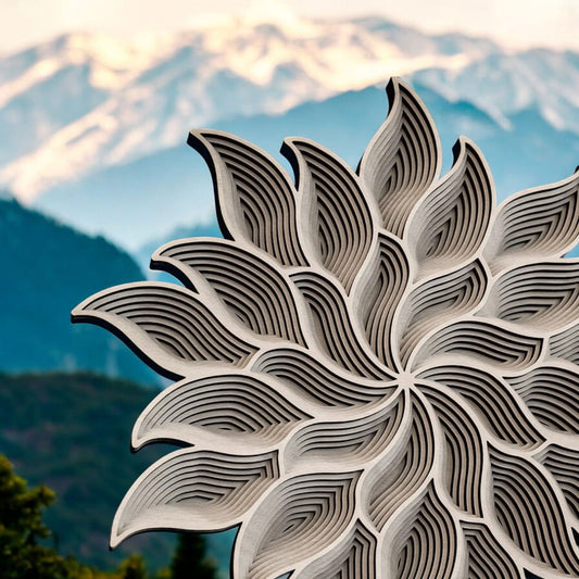 Einzigartige 3D-Wandkunst – Handgefertigtes Blütenmuster | Naturholzoptik | Mehrschichtige Gestaltung - heartbeat - Wandkunst