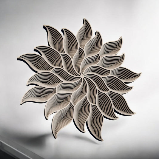 Einzigartige 3D-Wandkunst – Handgefertigtes Blütenmuster | Naturholzoptik | Mehrschichtige Gestaltung - heartbeat - 