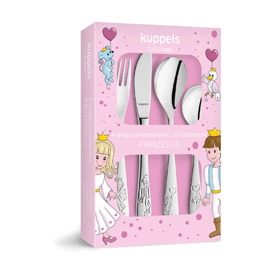 Kinderbesteck Prinzessin & Freunde | Gravur | 4-teilig | Edelstahl - heartbeat - 