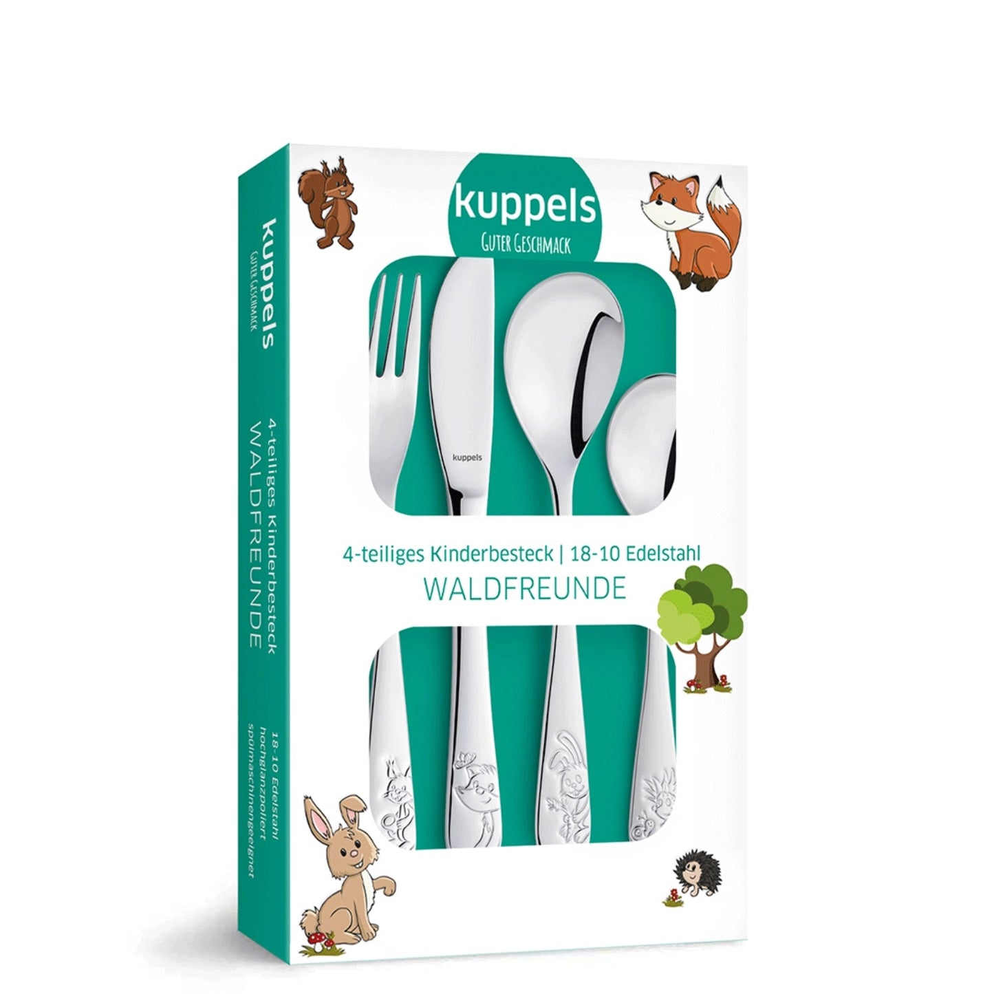 Kinderbesteck Waldtiere | Gravur | 4-teilig | Edelstahl - heartbeat - 
