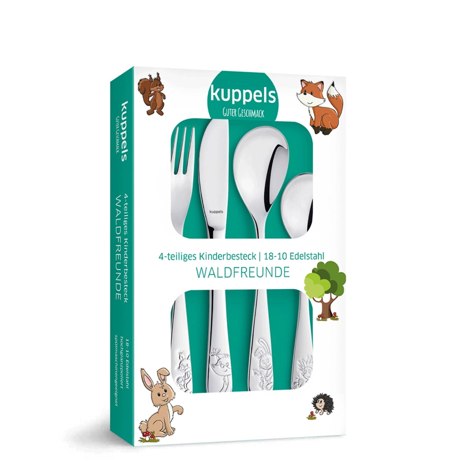 Kinderbesteck Waldtiere | Gravur | 4-teilig | Edelstahl - heartbeat - 