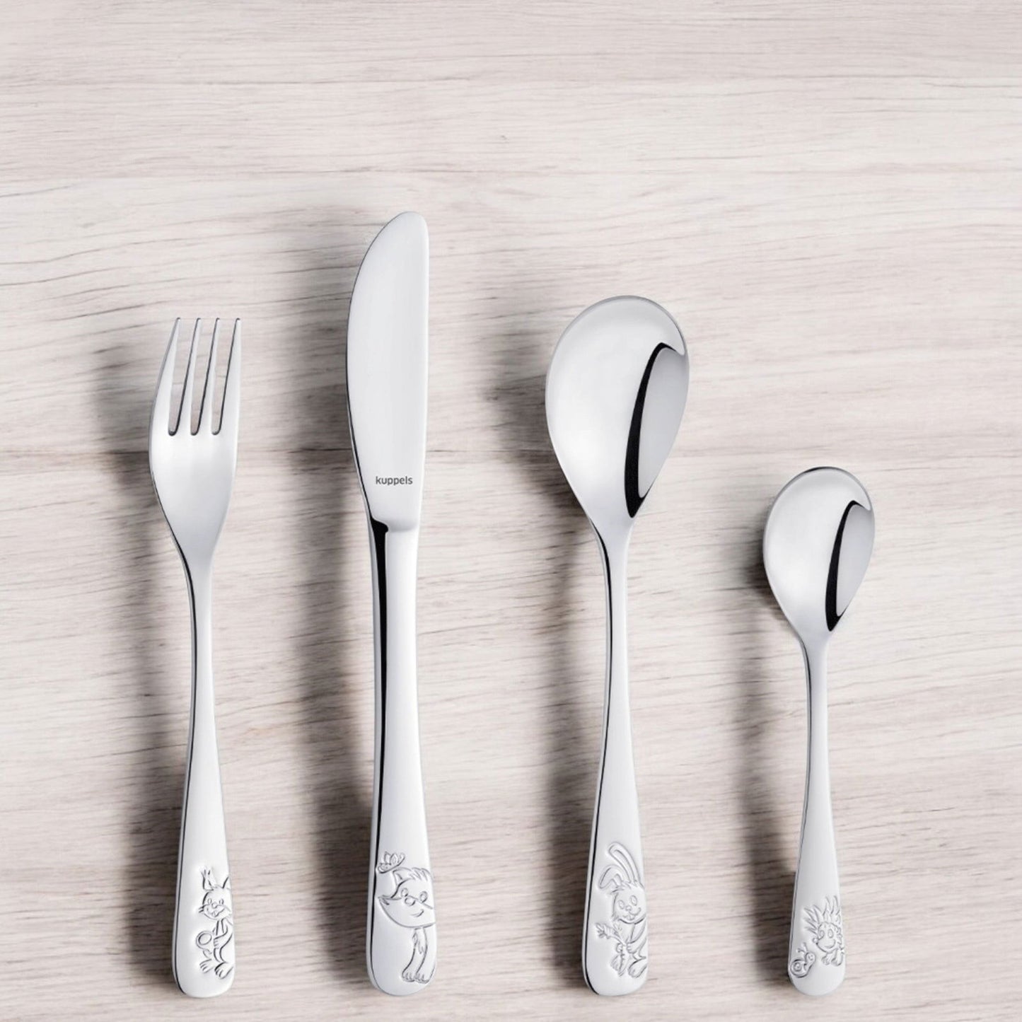 Kinderbesteck Waldtiere | Gravur | 4-teilig | Edelstahl - heartbeat - 