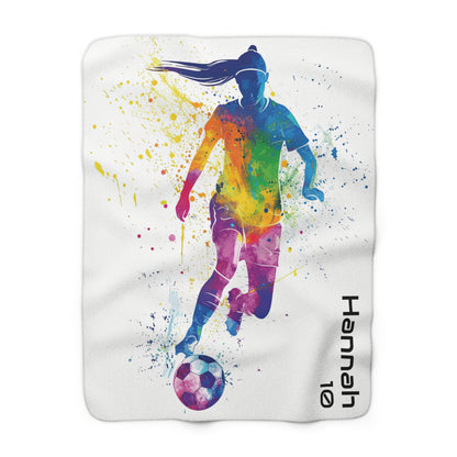 Personalisierte Kuscheldecke Fussballspielerin mit Name und Nummer“