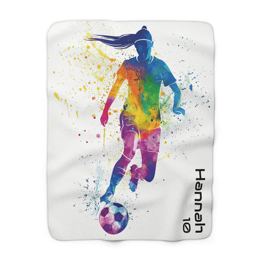 Personalisierte Kuscheldecke Fussballspielerin mit Name und Nummer“